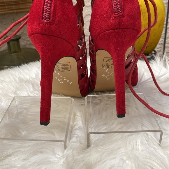 ♦️♦️RED LACE-UP POINTY TOE ANKLE BOOTIES♦️♦️ - Picture 3 of 4